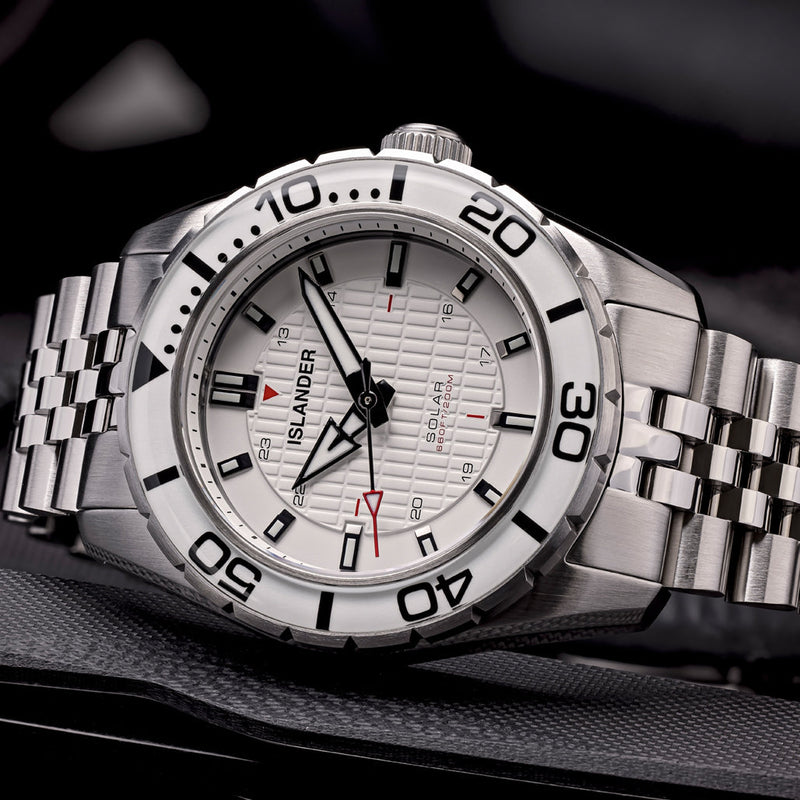 Islander Saltaire 38mm Solar Dive Watch with Pure White Dial