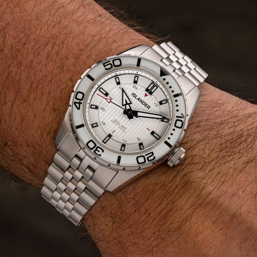 Islander Saltaire 38mm Solar Dive Watch with Pure White Dial