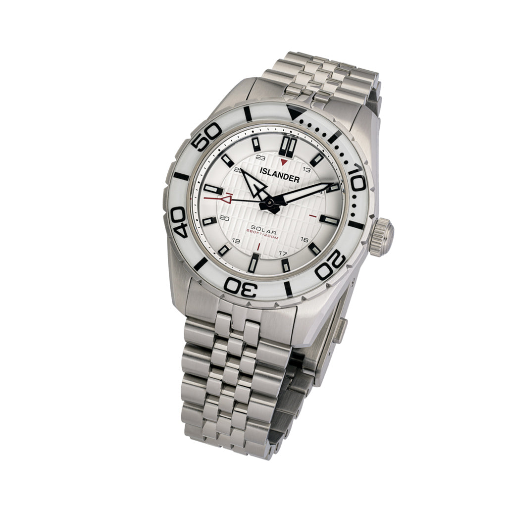 Islander Saltaire 38mm Solar Dive Watch with Pure White Dial