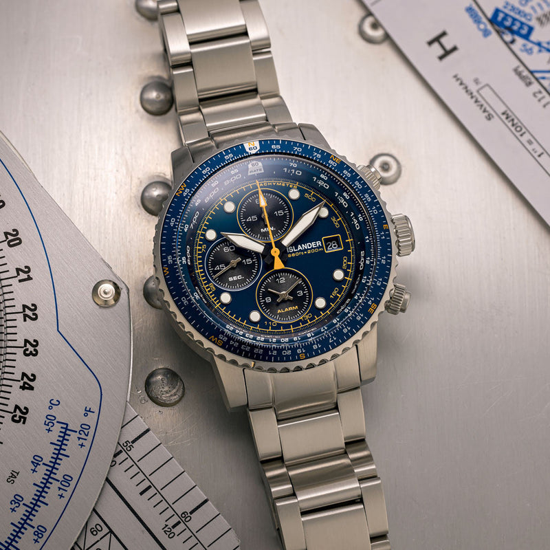 Islander Calverton Flight Chronograph Alarm Watch with Blue Dial