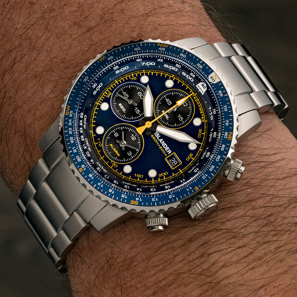 Islander Calverton Flight Chronograph Alarm Watch with Blue Dial