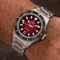 Islander Bayport Automatic Dive Watch with Maroon Wave Dial