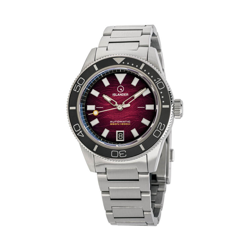 Islander Bayport Automatic Dive Watch with Maroon Wave Dial