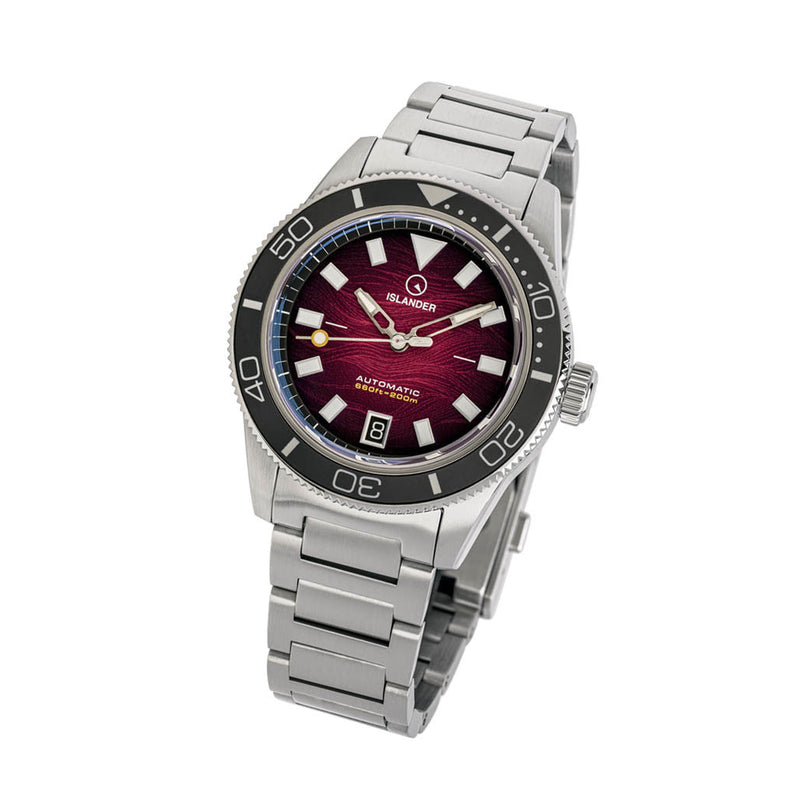 Islander Bayport Automatic Dive Watch with Maroon Wave Dial