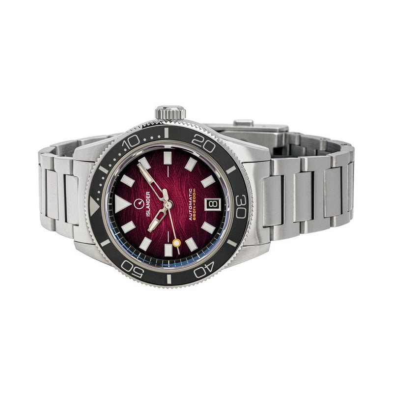 Islander Bayport Automatic Dive Watch with Maroon Wave Dial