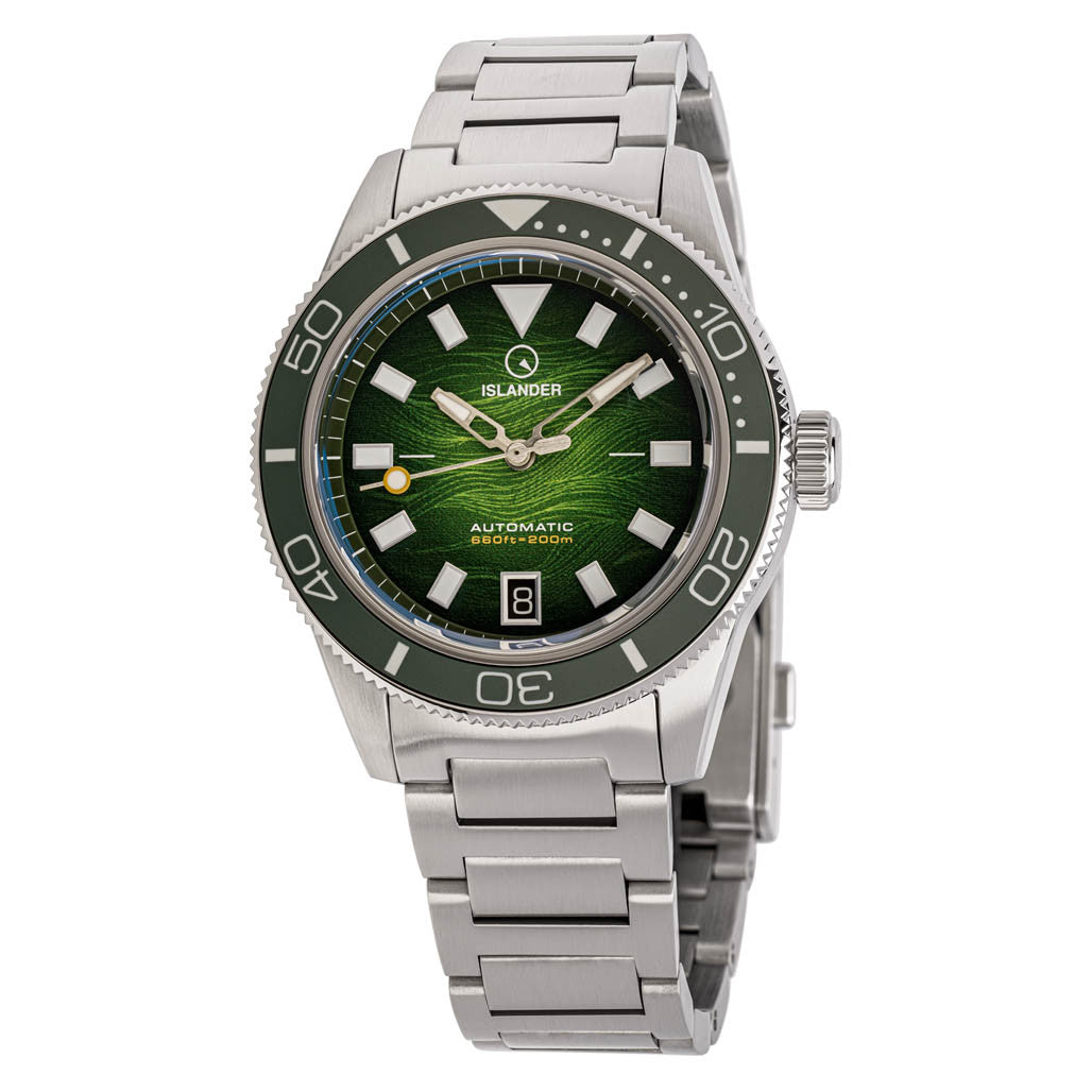 Islander Bayport Automatic Dive Watch with Green Wave Dial