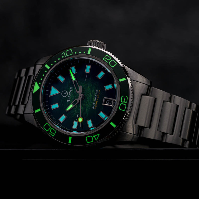 Islander Bayport Automatic Dive Watch with Green Wave Dial