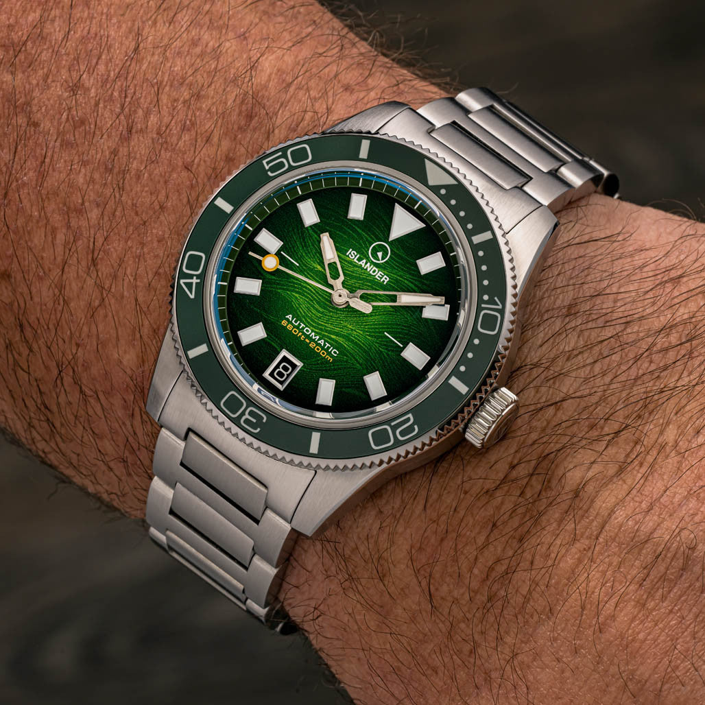 Islander Bayport Automatic Dive Watch with Green Wave Dial