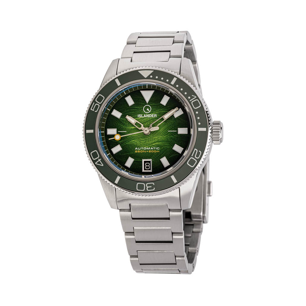 Islander Bayport Automatic Dive Watch with Green Wave Dial