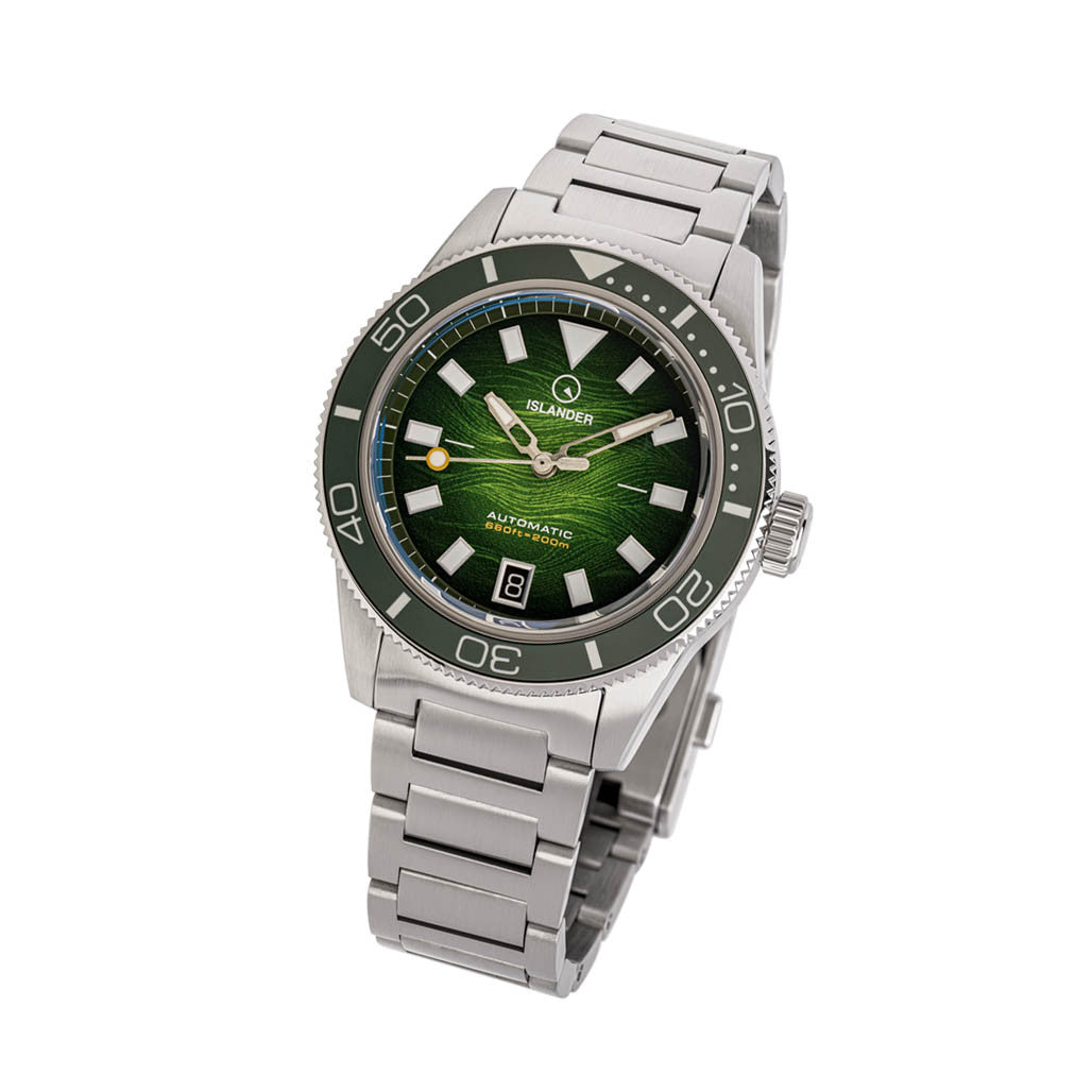 Islander Bayport Automatic Dive Watch with Green Wave Dial