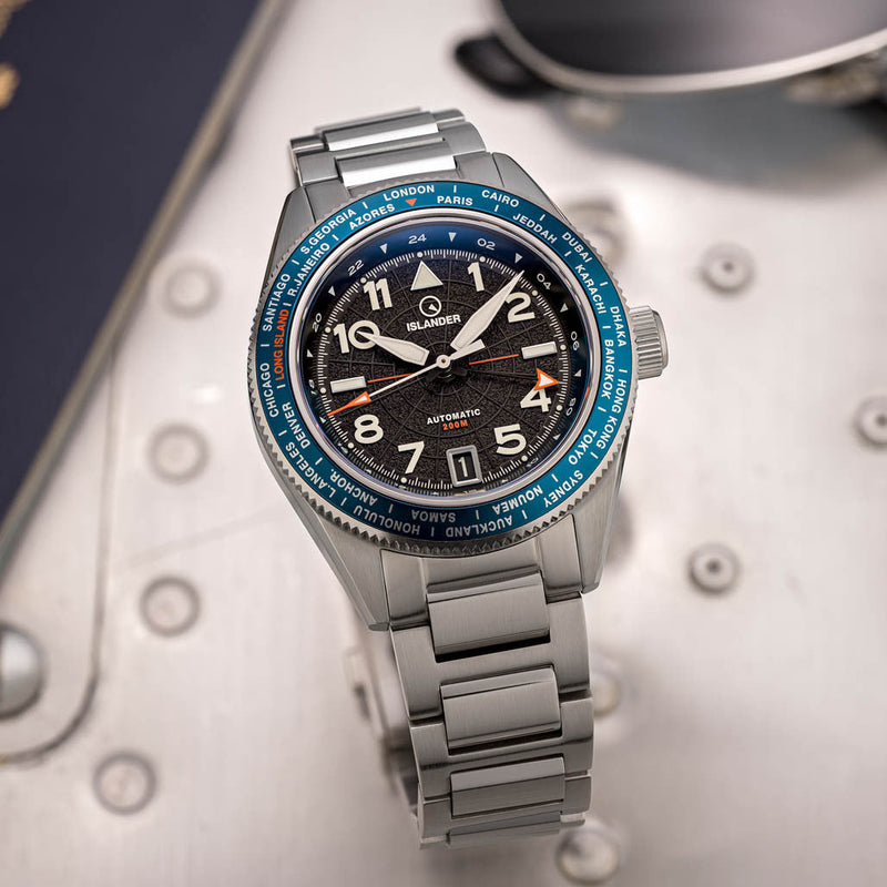 Islander Calabro GMT World Time Automatic Watch with Anthracite