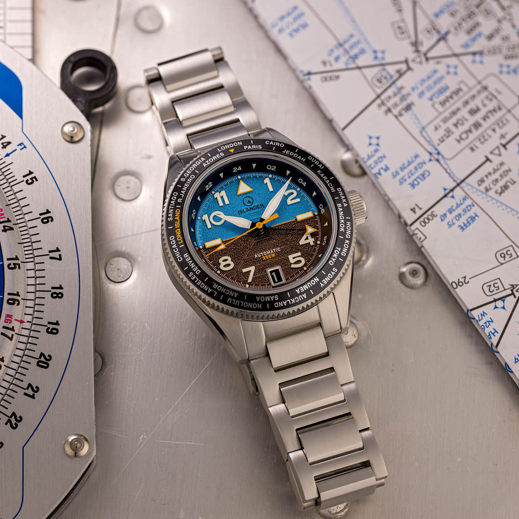 Islander Calabro GMT World Time Automatic Watch with Attitude Indicator Dial
