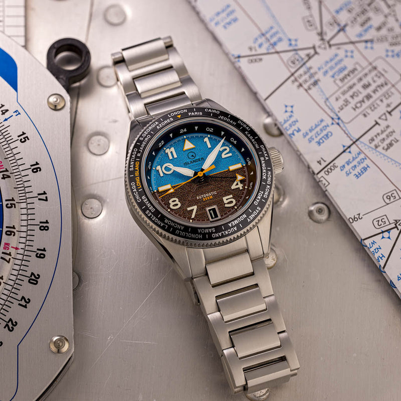 Islander Calabro GMT World Time Automatic Watch with Attitude Indicator Dial