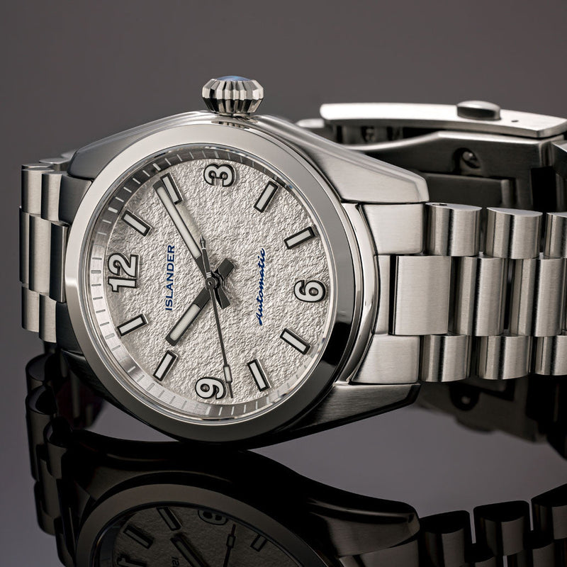 Islander Brookville Calligraphy Edition Watch with Silver Parchment Dial
