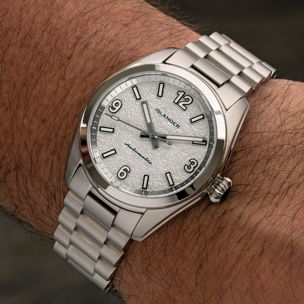 Islander Brookville Calligraphy Edition Watch with Silver Parchment Dial