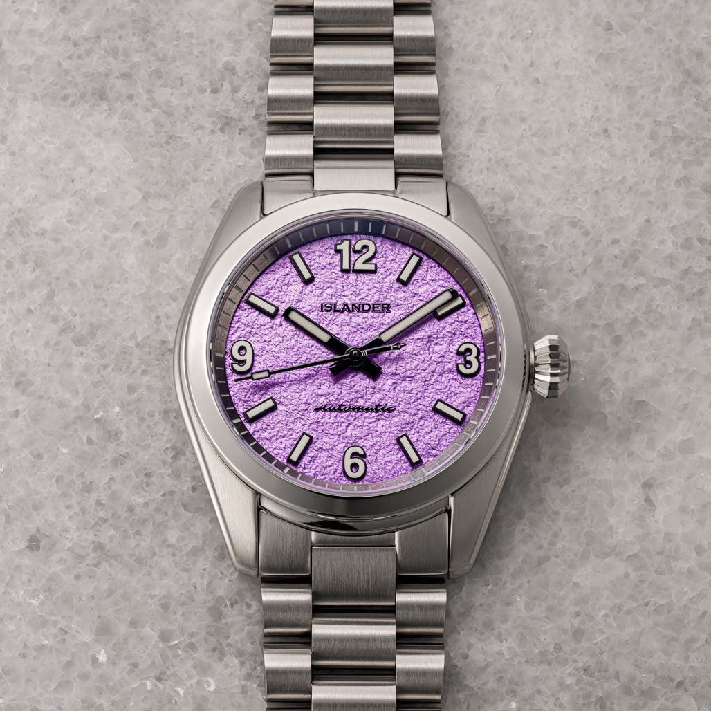 Islander Brookville Calligraphy Edition Watch with Lavender Parchment Dial