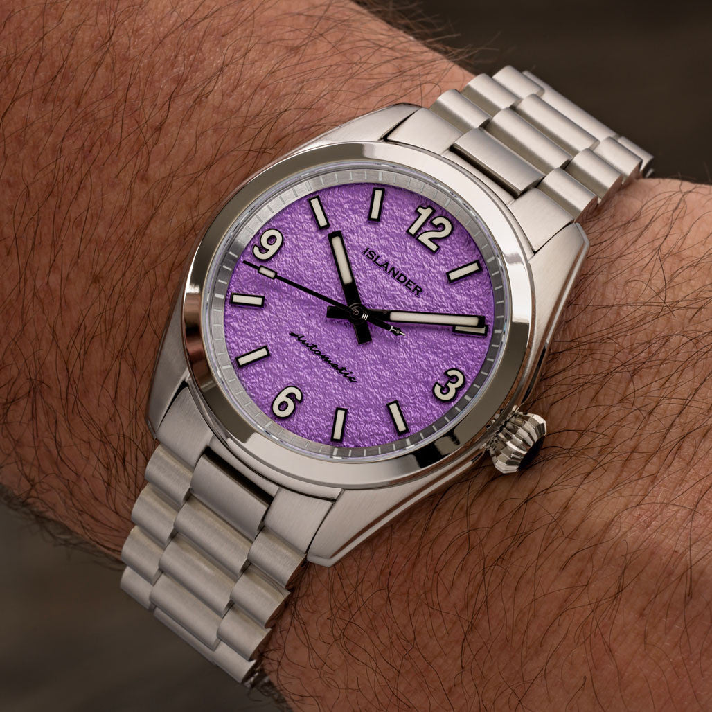 Islander Brookville Calligraphy Edition Watch with Lavender Parchment Dial