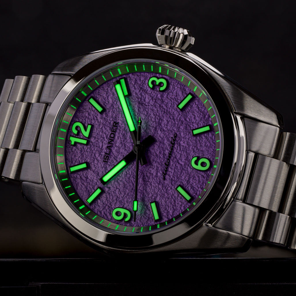 Islander Brookville Calligraphy Edition Watch with Lavender Parchment Dial