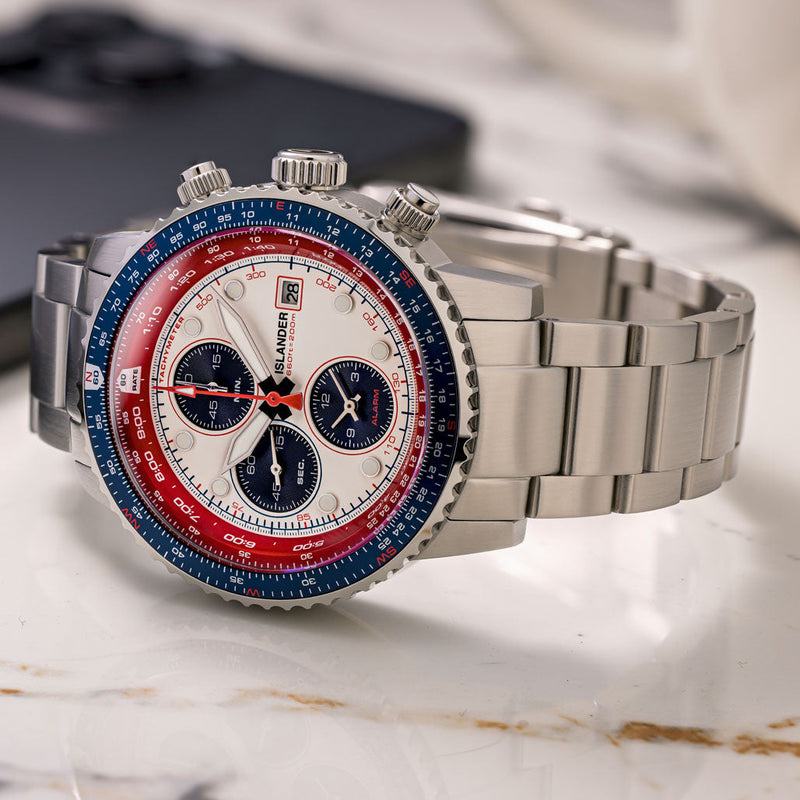 Islander Calverton Flight Chronograph Alarm Watch with White Dial