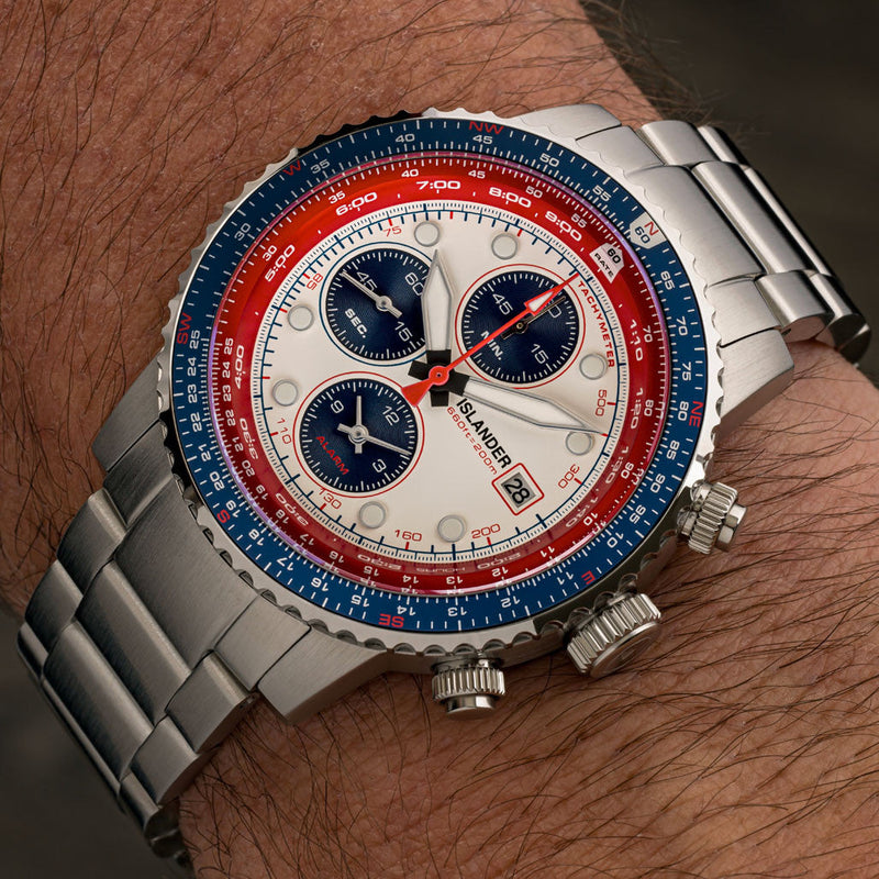 Islander Calverton Flight Chronograph Alarm Watch with White Dial