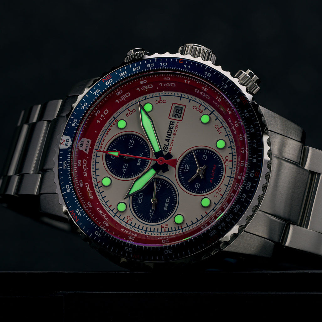 Islander Calverton Flight Chronograph Alarm Watch with White Dial