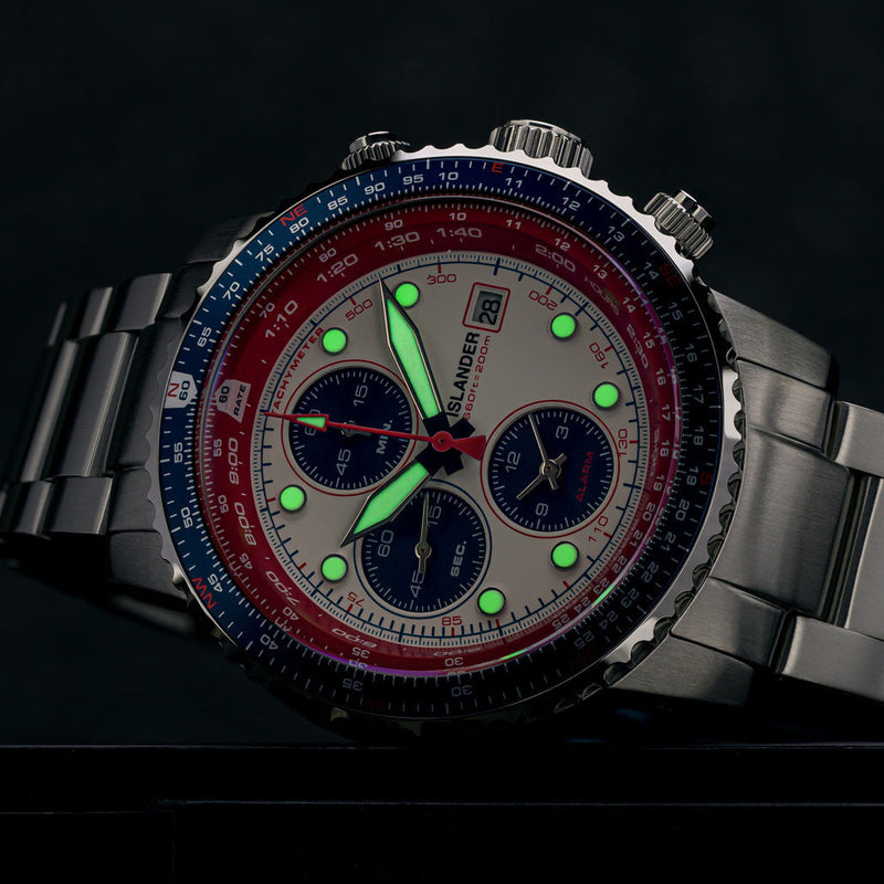 Islander Calverton Flight Chronograph Alarm Watch with White Dial
