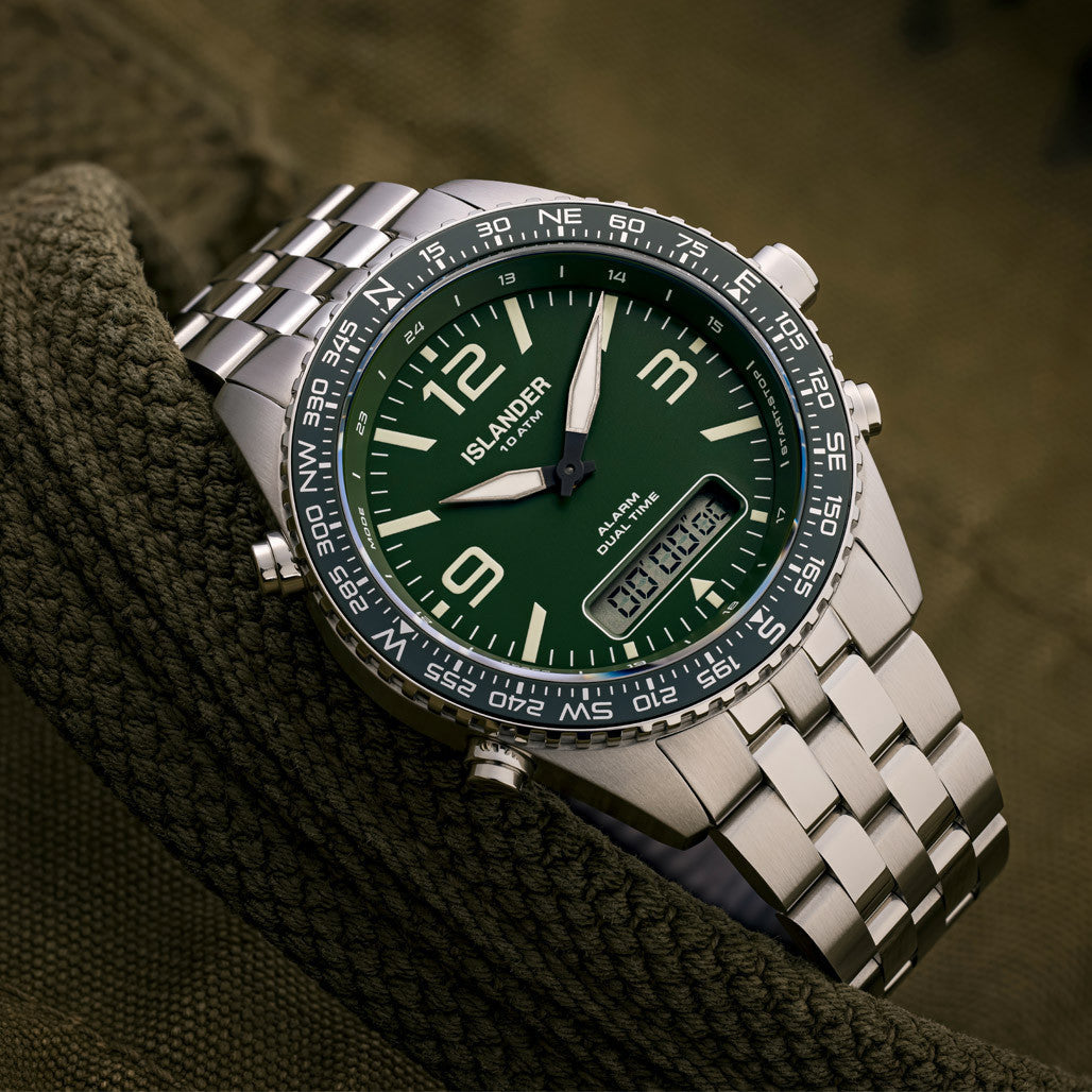 Islander Rocky Point Analog-Digital Watch with Green Dial