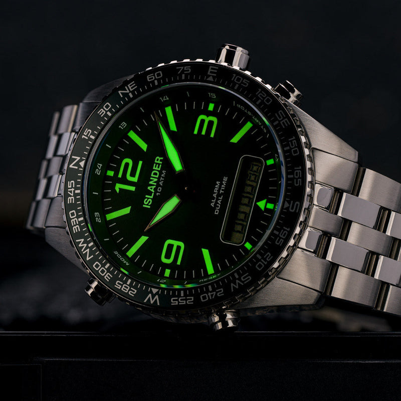 Islander Rocky Point Analog-Digital Watch with Green Dial