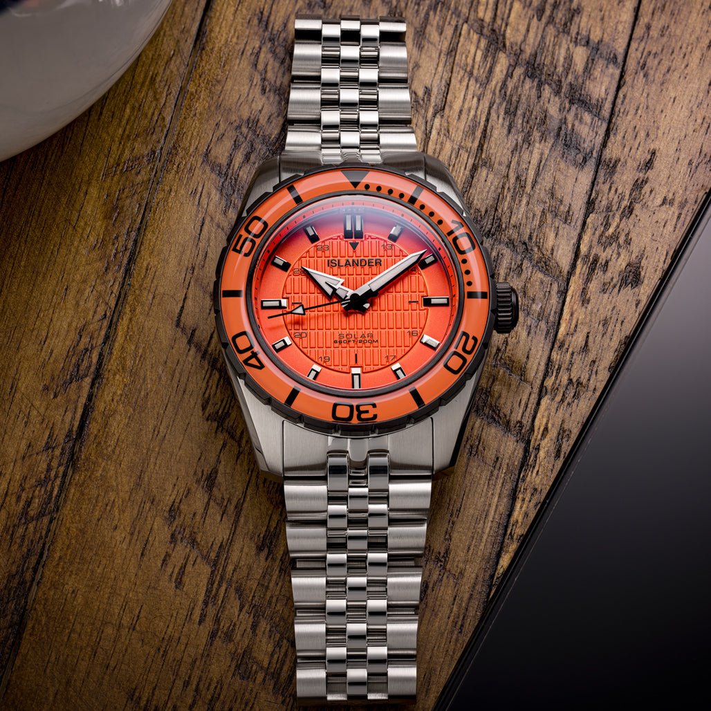 Islander Saltaire 38mm Solar Dive Watch with Orange Dial
