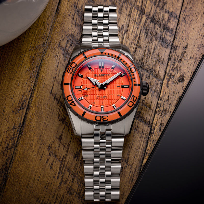 Islander Saltaire 38mm Solar Dive Watch with Orange Dial