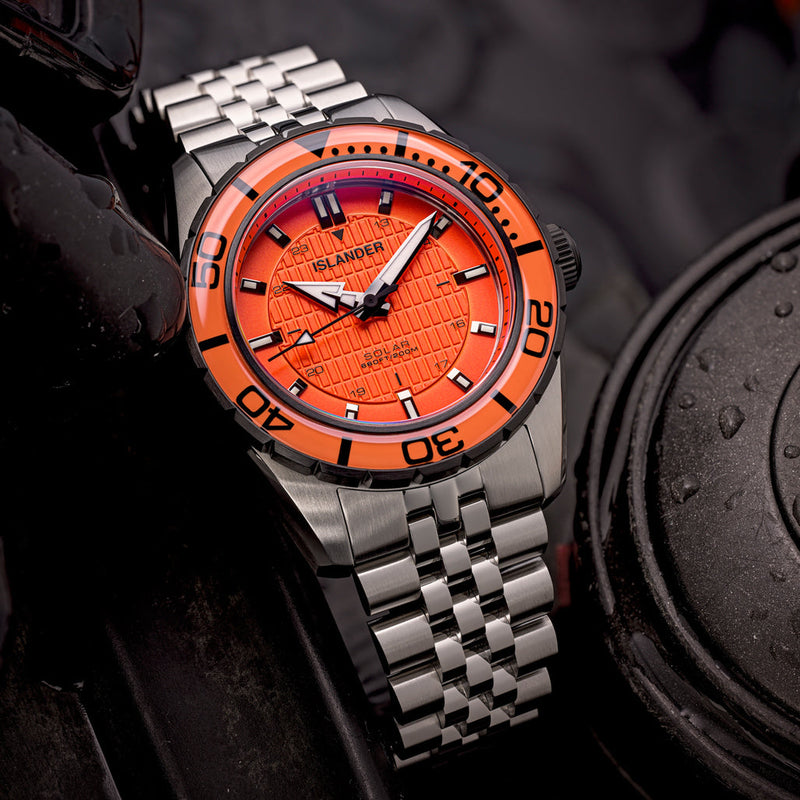 Islander Saltaire 38mm Solar Dive Watch with Orange Dial
