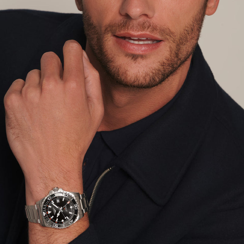 HYDROCONQUEST GMT Black / Stainless Steel | Black Dial