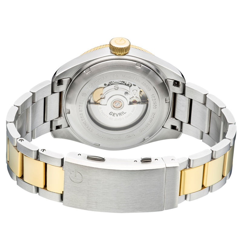 Yorkville Gevril Men's Yorkville Black Dial Sellita SW200 Swiss Automatic Unidirectional Rotating Bezel Two Tone Bracelet Date Luminous Watch | Black Dial