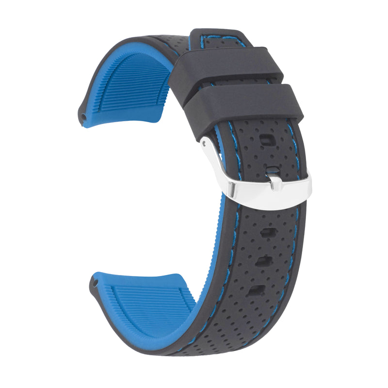 22mm Silicone Rally Strap, Perforated Black / Blue |  Dial