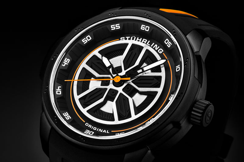 Aviator Black and orange/Rubber/Black/Silver Dial/Black Case | Black Dial