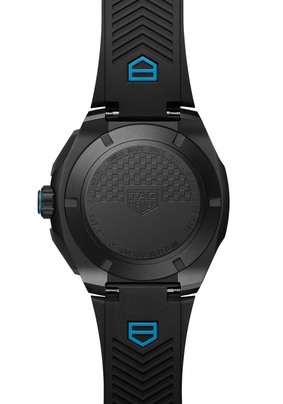 TAG HEUER FORMULA 1 44MM, W/R 200M, TITANIUM CASE, BLK & BLUE RUBBER STRAP, BLACK DIAL Black Dial | Black Dial