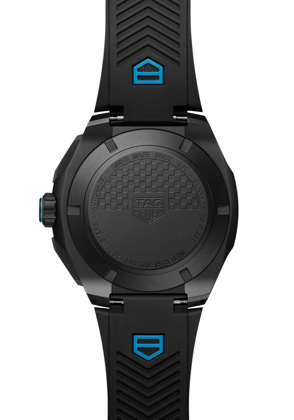 TAG HEUER FORMULA 1 44MM, W/R 200M, TITANIUM CASE, BLK & BLUE RUBBER STRAP, BLACK DIAL Black Dial | Black Dial