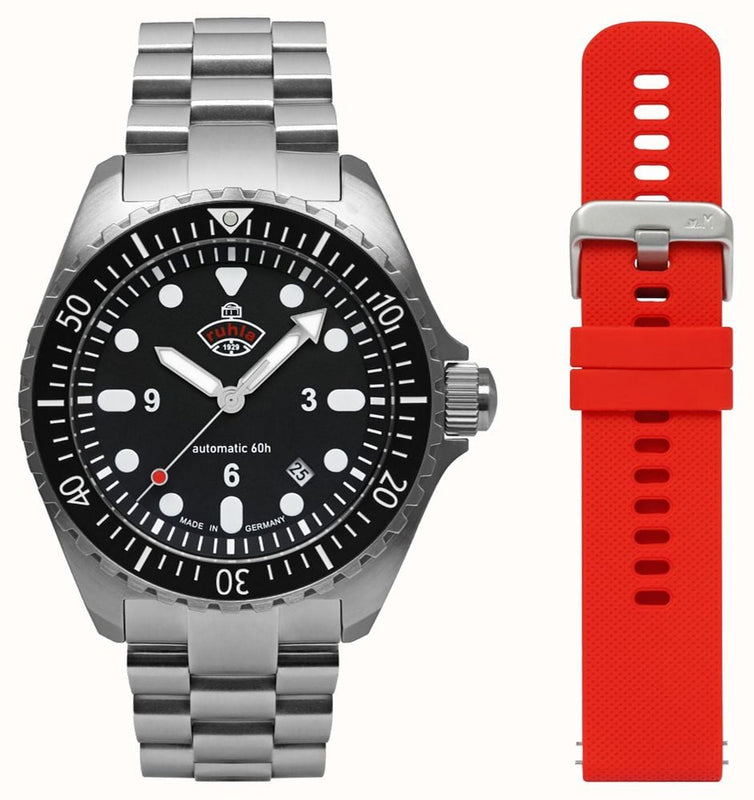 NVA Kommando Minentaucher Black / Red Strap | Black Dial