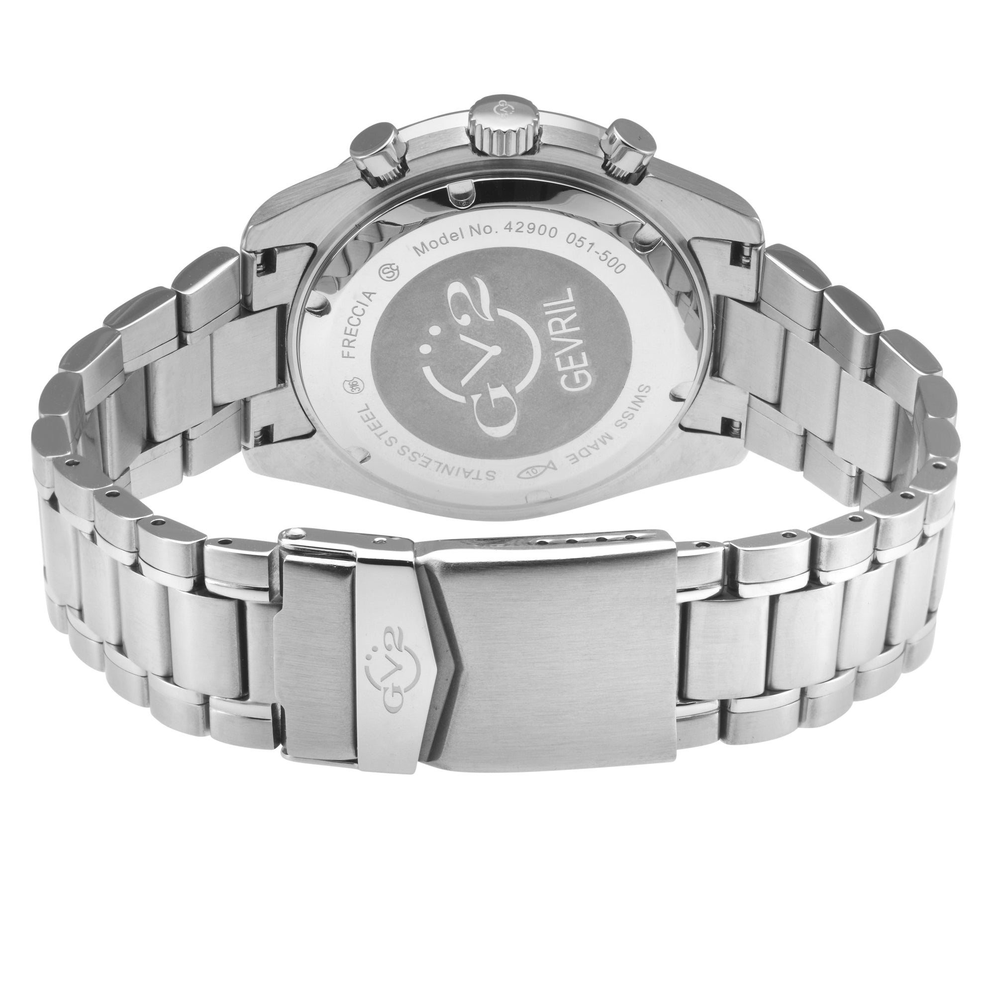 Freccia-Chronograph GV2 Swiss Quartz, 316L Case, Black Bezel, Black Dial, 316L Stainless Steel Bracelet Black Dial