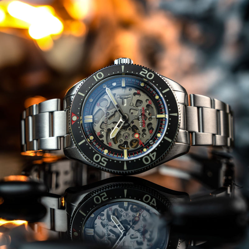 Croft 42 Skeleton Automatic Black & Red / Stainless Steel | Black Dial