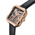 Campbell Leather-Band Skeleton Watch Rose Gold/Black | Rose Gold Dial