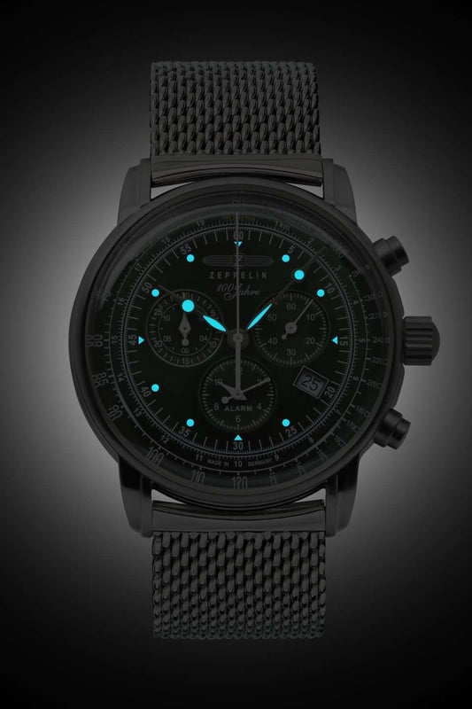 100 Jahre Chronograph Green with Mesh Bracelet | Green Dial
