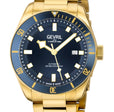 Yorkville Gevril Men's Yorkville Blue Dial Sellita SW200 Swiss Automatic Unidirectional Rotating Bezel Gold Tone Bracelet Date Luminous Watch | Blue Dial