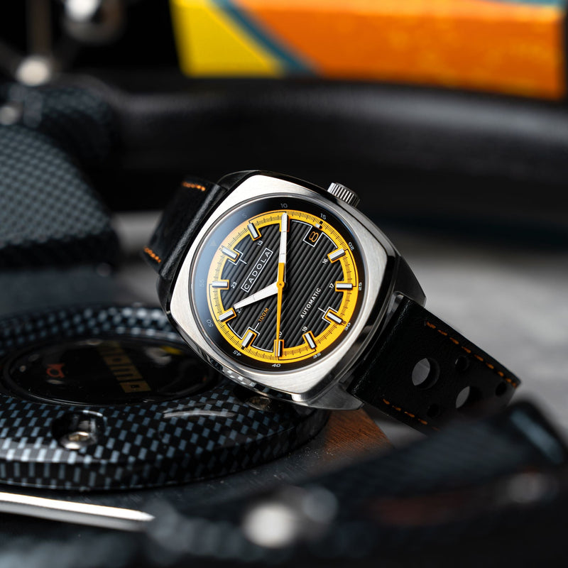 Buxton Automatic Black & Orange / Black Leather | Black Dial