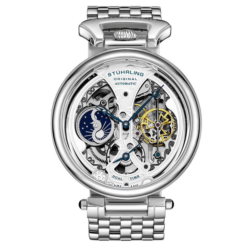Emperor's Grandeur Dual Time Automatic 46mm Skeleton Silver/Stainless Steel | Silver Dial