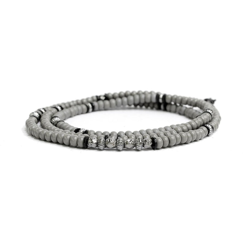 Gray Czech Glass Triple, Scattered Sterling M (7.25" Wrist) |  Dial