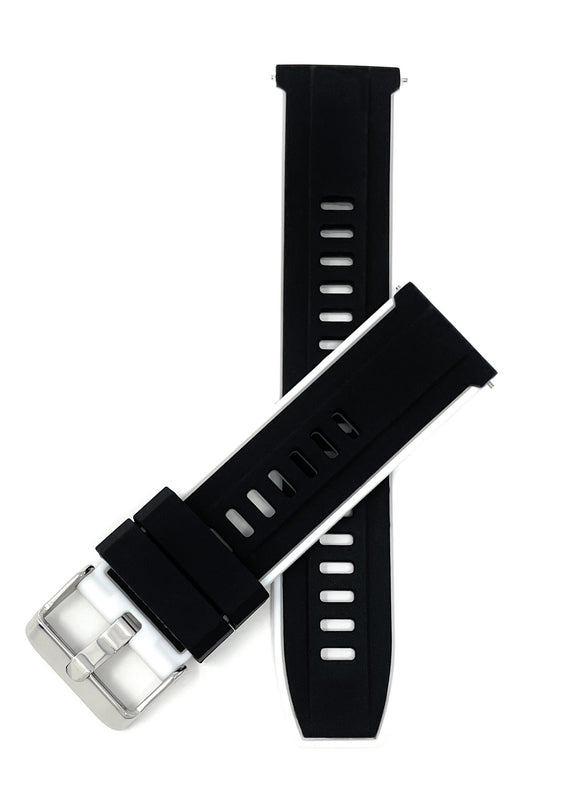 SIL.300 | Two-Tone Quick Release Rubber Silicone Watch Band - 20mm, Black / White 20mm / Black & White |  Dial