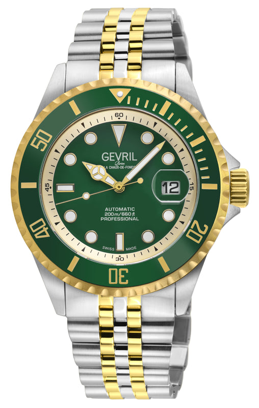 Wall Street Gevril Swiss Made SW200-1 Steel Rotating Green Ceramic Bezel , 316L case, Green Dial | Blue Dial