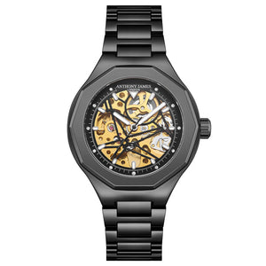 Sports Skeleton Automatic Black/Stainless Steel Skeleton Gold Dial