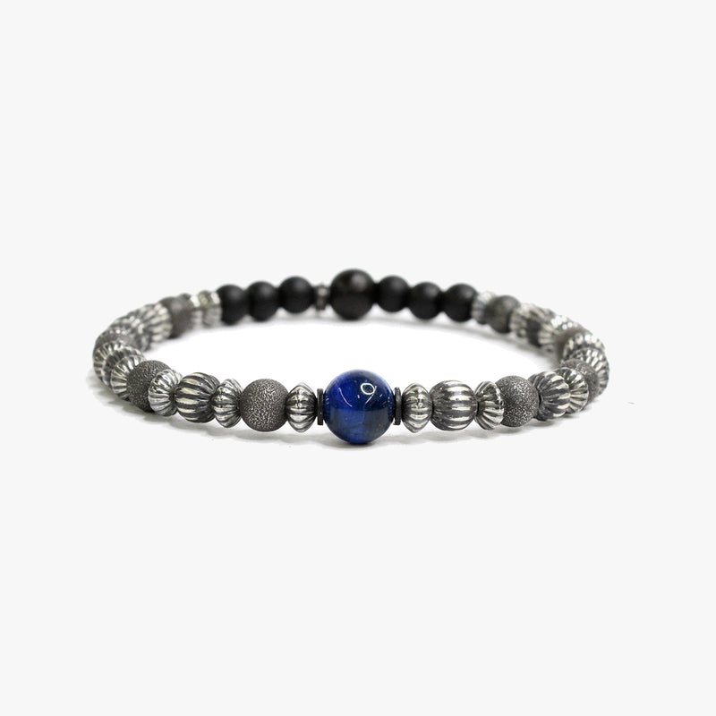 Textured Sterling Beads, Tiger Eye, Blue Lapis M (7.25" Wrist) |  Dial